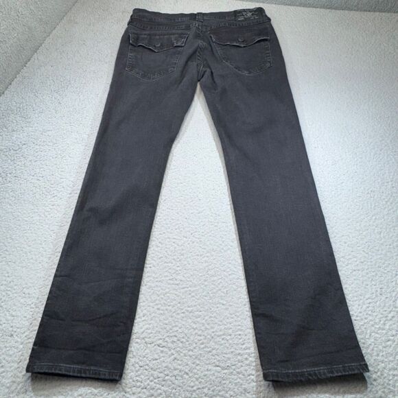 True Religion Jeans Men 36x33 Black Rocco Relaxed Skinny Stretch Faded Flap - Picture 2 of 16